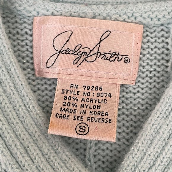 Vintage Jaclyn Smith Sweater Pastel Blue Fairy Kei Core Beaded Floral Lace 80s - Picture 8 of 11